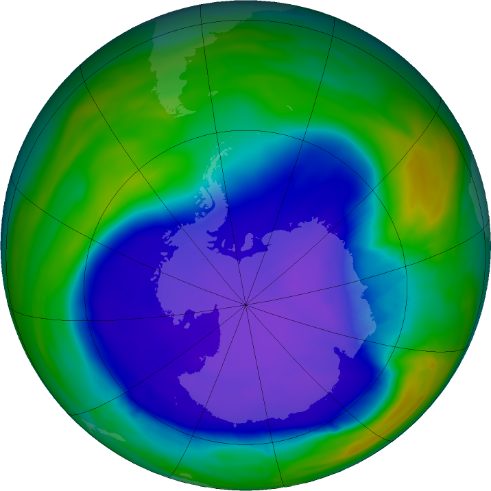 Antarctic ozone map for 29 September 2015
